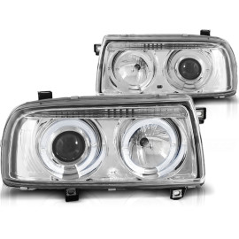 Lampy przód VW Vento clear CHROM Angel Eyes ringi soczewka LPVW87