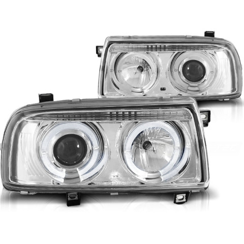 Lampy przód VW Vento clear CHROM Angel Eyes ringi soczewka LPVW87