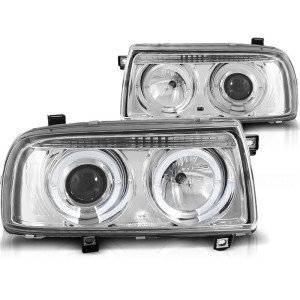 Lampy przód VW Vento clear CHROM Angel Eyes ringi soczewka LPVW87