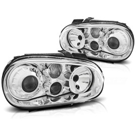Lampy przód VW Golf 4 clearglass CHROM soczewkowe R32 Look LPVW61 DEPO