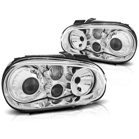 Lampy przód VW Golf 4 clearglass CHROM soczewkowe R32 Look LPVW61 DEPO