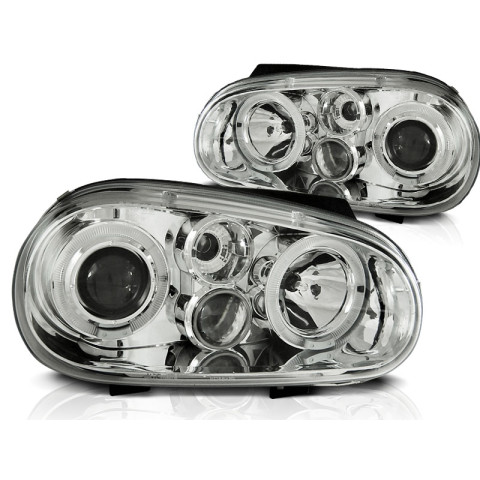 Lampy przód VW Golf 4 97-03 clear Angel Eyes CHROM soczewka ringi LPVW65