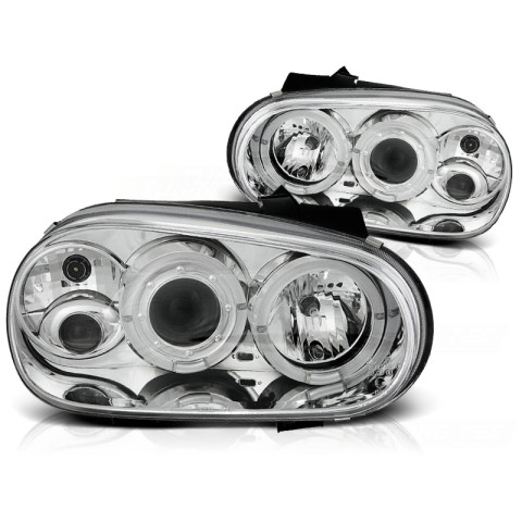Lampy przód VW Golf 4 97-03 clear Angel Eyes CHROM soczewka ringi LPVW06
