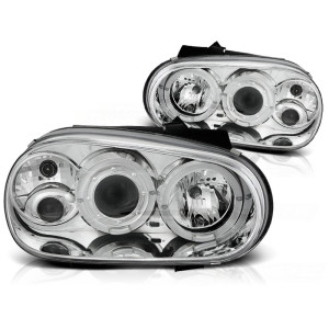 Lampy przód VW Golf 4 97-03 clear Angel Eyes CHROM soczewka ringi LPVW06