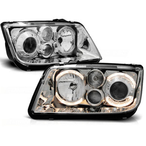 Lampy przód VW Bora clear CHROM soczewkowe Angel Eyes DEPO LPVWB9
