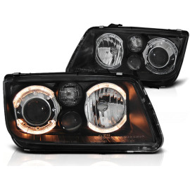 Lampy przód VW Bora clear BLACK soczewkowe Angel Eyes czarne DEPO LPVWC0