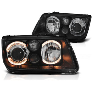 Lampy przód VW Bora clear BLACK soczewkowe Angel Eyes czarne DEPO LPVWC0