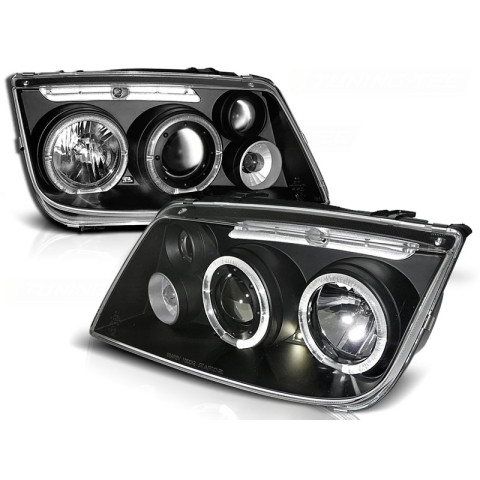 Lampy przód VW Bora clear Angel Eyes BLACK soczewka ringi LPVW15