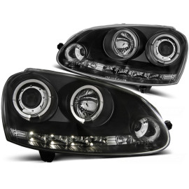 Lampy przód VW Golf 5 / Jetta - Angel Eyes BLACK soczewka ringi LPVWB8