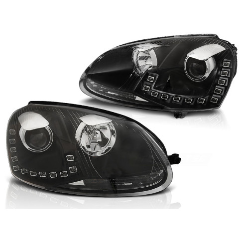 Lampy przód VW Golf 5 / Jetta - BLACK LED DRL - diodowe dzienne LPVWM6