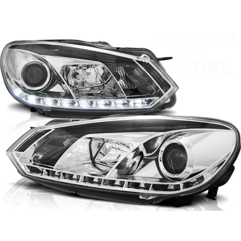 Lampy przód VW Golf 6 - CHROM LED diodowe DRL - dzienne LPVWD0