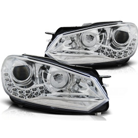 Lampy przód VW Golf 6 - CHROM LED DRL - diodowe Światła dzienne LPVWG2