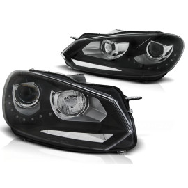 Lampy przód VW Golf 6 - BLACK LED DRL - diodowe Światła dzienne LPVWG3
