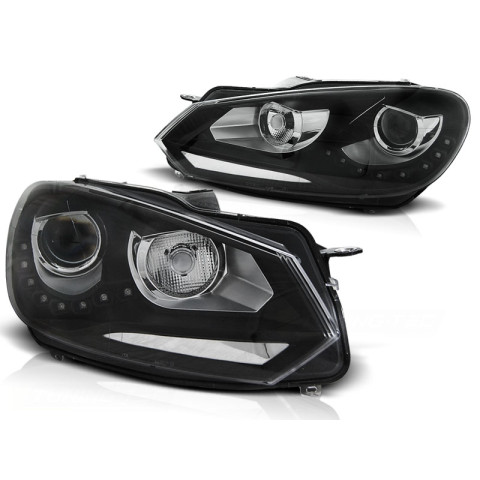 Lampy przód VW Golf 6 - BLACK LED DRL - diodowe Światła dzienne LPVWG3