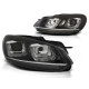 Lampy przód VW Golf 6 - BLACK LED DRL dzienne - z paskiem chrom LPVWP3