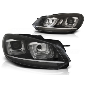 Lampy przód VW Golf 6 - BLACK LED DRL dzienne - z paskiem chrom LPVWP3