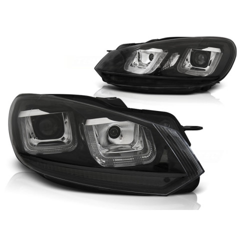 Lampy przód VW Golf 6 - BLACK LED DRL dzienne - z czarnym paskiem LPVWP4