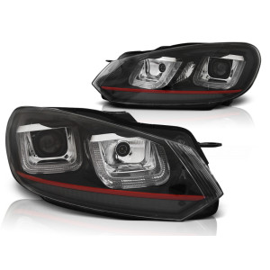 Lampy przód VW Golf 6 - BLACK LED DRL dzienne - z czerwonym paskiem LPVWP5