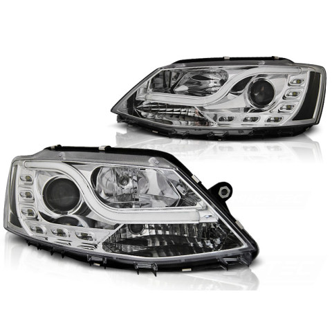 Lampy przód VW Jetta VI - CHROM Tube Light LED DRL - diodowe LPVWL4