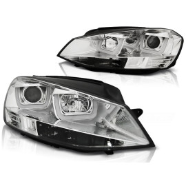 Lampy przód VW Golf 7 - CHROM LED DRL - diodowe LPVWK5