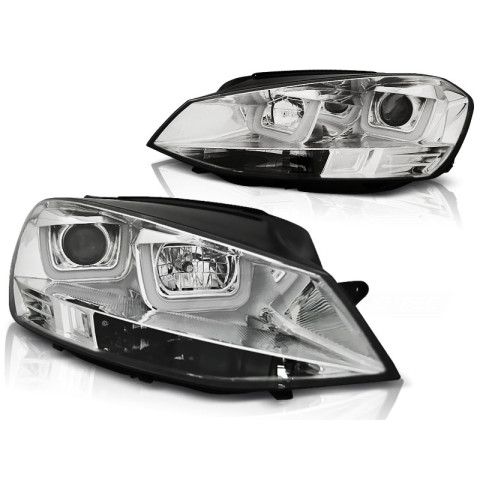 Lampy przód VW Golf 7 - CHROM LED DRL - diodowe LPVWK5