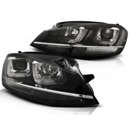Lampy przód VW Golf 7 - BLACK LED DRL dzienne - z chrom paskiem LPVWM1