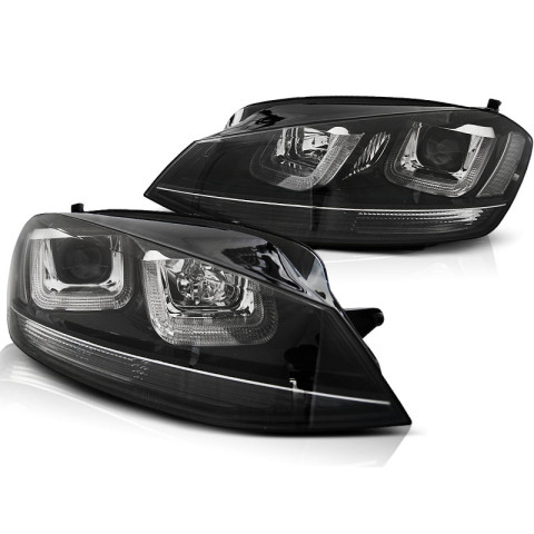 Lampy przód VW Golf 7 - BLACK LED DRL dzienne - z czarnym paskiem LPVWM3