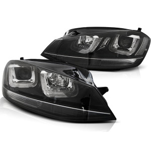 Lampy przód VW Golf 7 - BLACK LED DRL dzienne - z czarnym paskiem LPVWM3