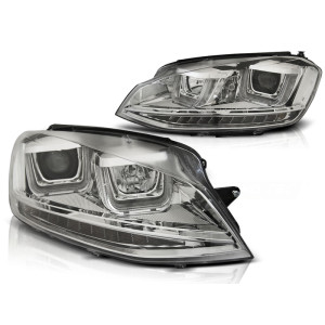 Lampy przód VW Golf 7 - CHROM LED DRL dzienne - U-type LPVWP0