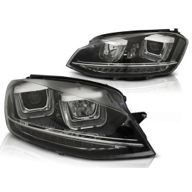 Lampy przód VW Golf 7 - BLACK LED DRL dzienne - U-type LPVWP1