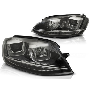 Lampy przód VW Golf 7 - BLACK LED DRL dzienne - U-type LPVWP1