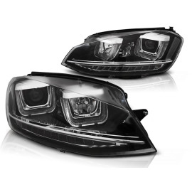 Lampy przód VW Golf 7 - BLACK LED DRL z dynamicznym kier. LPVWR1