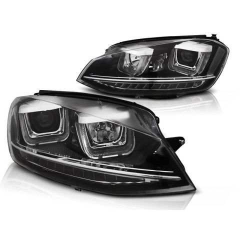 Lampy przód VW Golf 7 - BLACK LED DRL z dynamicznym kier. LPVWR1
