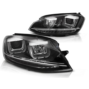 Lampy przód VW Golf 7 - BLACK LED DRL z dynamicznym kier. LPVWR1
