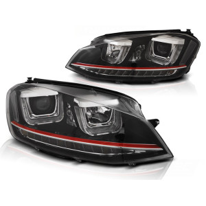 Lampy przód VW Golf 7 - BLACK LED DRL GTI look z dynamicznym kier. LPVWR2