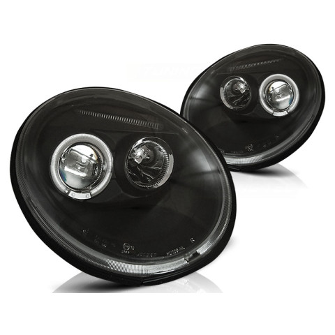 Lampy przód VW New Beetle Angel Eyes BLACK soczewka ringi LPVW76