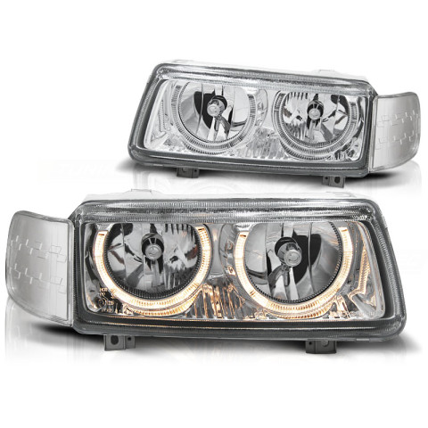 Lampy przód VW Passat B4 Clearglass CHROM Angel Eyes Ringi LPVW40 DEPO