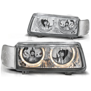 Lampy przód VW Passat B4 Clearglass CHROM Angel Eyes Ringi LPVW40 DEPO