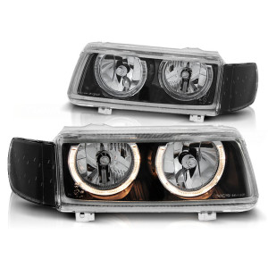 Lampy przód VW Passat B4 Clearglass BLACK czarne Angel Eyes Ringi LPVW41 DEPO