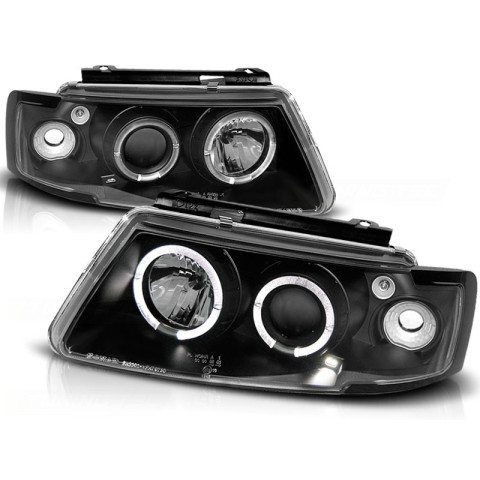Lampy przód VW Passat B5 3B clear Angel Eyes BLACK soczewka ringi LPVW13