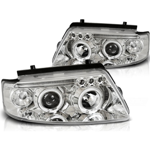Lampy przód VW Passat B5 3B clear Angel Eyes CHROM soczewka ringi LPVW77
