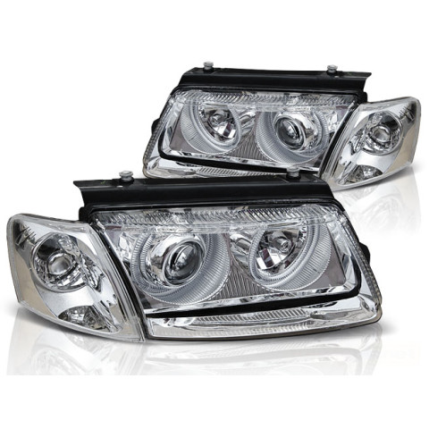 Lampy przód VW Passat B5 Clear CHROM Angel Eyes Ringi LPVW25 DEPO