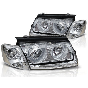 Lampy przód VW Passat B5 Clear CHROM Angel Eyes Ringi LPVW25 DEPO