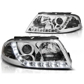 Lampy przód VW Passat B5 FL DayLight CHROM LED diody jazdy dziennej LPVWD8