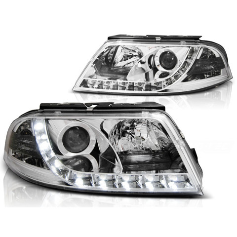Lampy przód VW Passat B5 FL DayLight CHROM LED diody jazdy dziennej LPVWD8