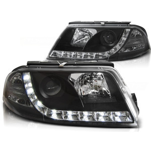 Lampy przód VW Passat B5 FL DayLight BLACK LED diody jazdy dziennej LPVWD9