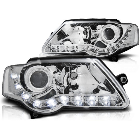 Lampy przód VW Passat B6 3C - CHROM LED - diodowe DEPO LPVWE0
