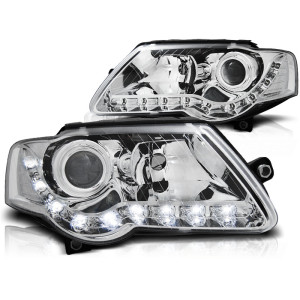 Lampy przód VW Passat B6 3C - CHROM LED - diodowe DEPO LPVWE0