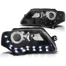 Lampy przód VW Passat B6 3C - BLACK LED - czarne diodowe DEPO LPVWE1