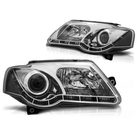 Lampy przód VW Passat B6 3C CHROM LED DRL - diodowe dzienne LPVWJ6
